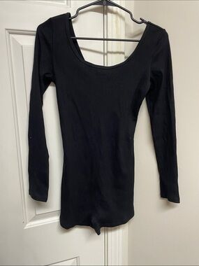 PINK Victoria's Secret Black Ribbed Long-Sleeve Bodysuit